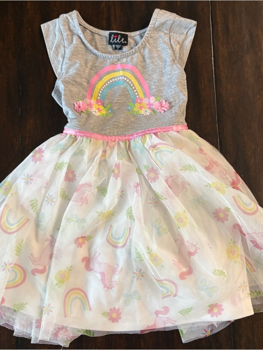 Toddler Dress with Rainbow Unicorn Layered Tulle